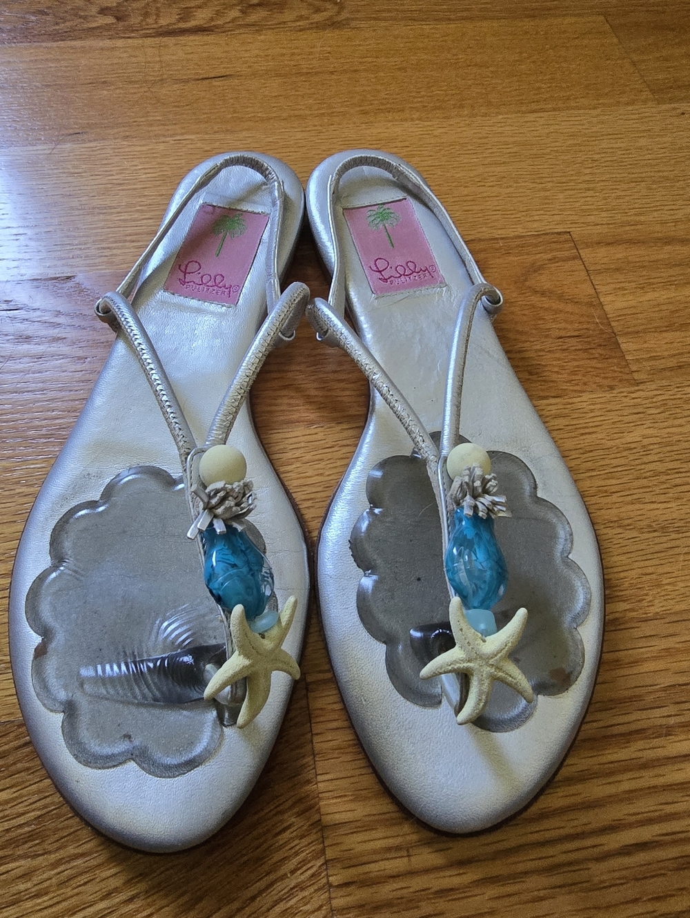 Lilly Pulitzer Silver Sandals with Teal Bead & Starfish Detail